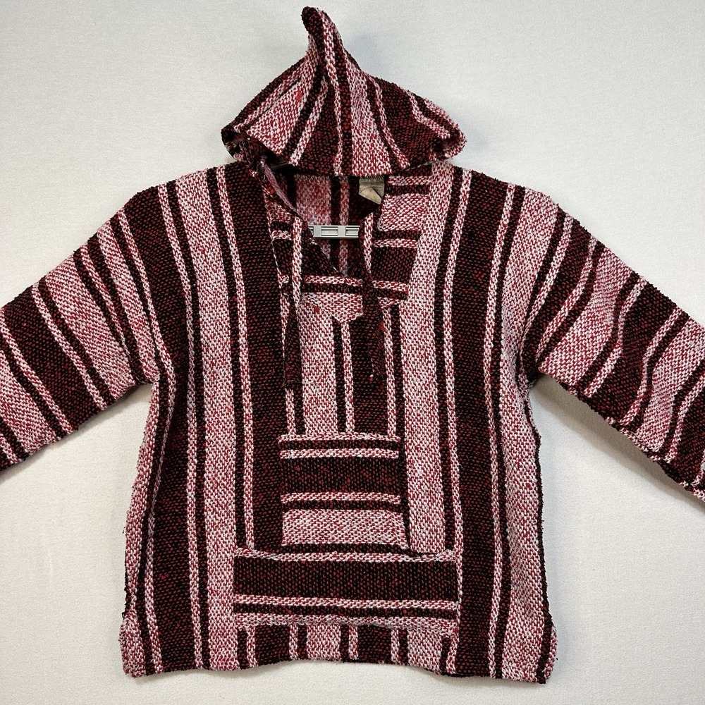 Red‎ And White Drug Rug Hoodie Surfer Beach Hippie Sz Medium